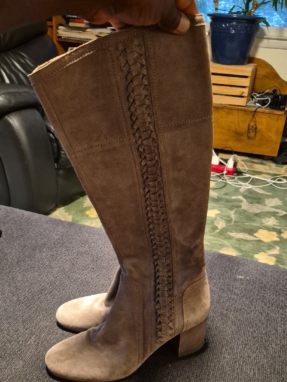 Franco Sarto Taupe Suede Over-the-Knee Boots with Braided Panel - Picture 2 of 9